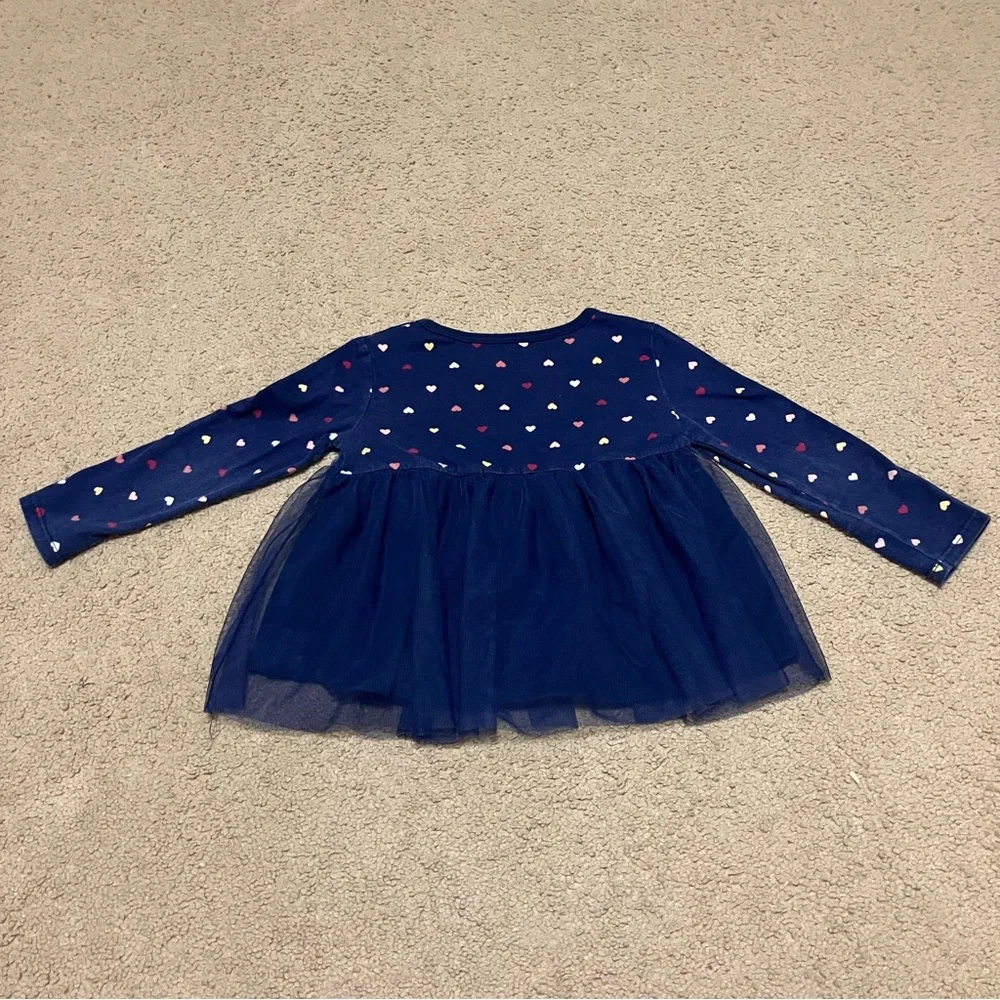 Carter's Girls 24m‎ Blue 100% Cotton long sleeve polka dot & tulle dress